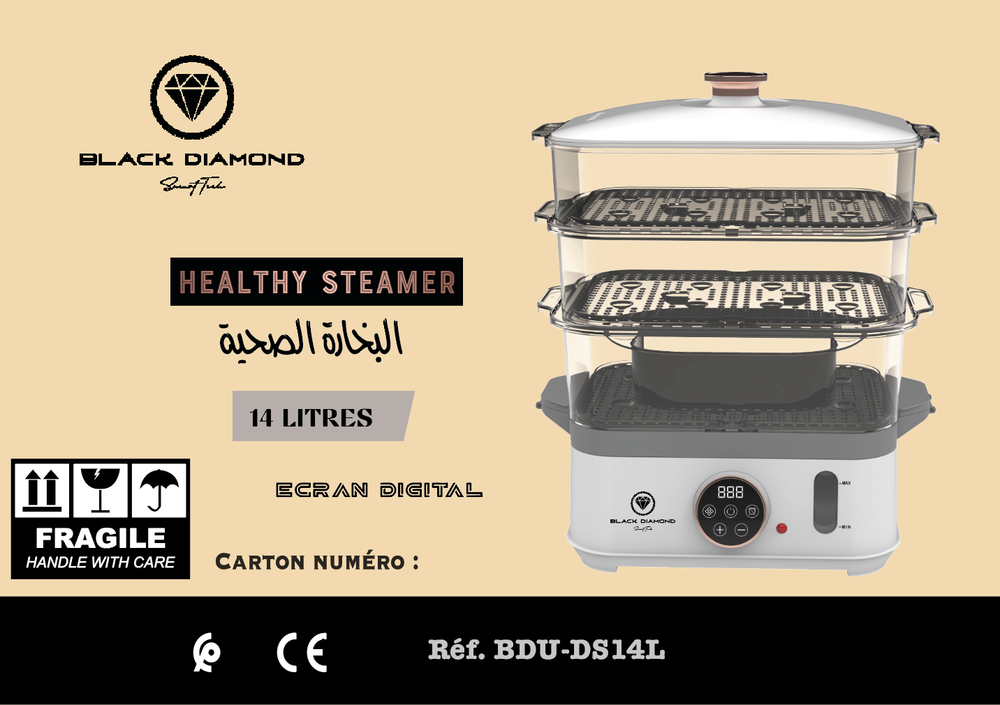 Cuiseur Vapeur "Healthy Steamer": Ecran Digital, XXL 14 litres, 9 programmes, SANS BPA