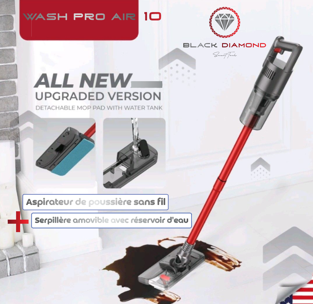 Aspirateur Wash Pro Air 10 : SANS fil + Serpillère avec réservoir d'eau