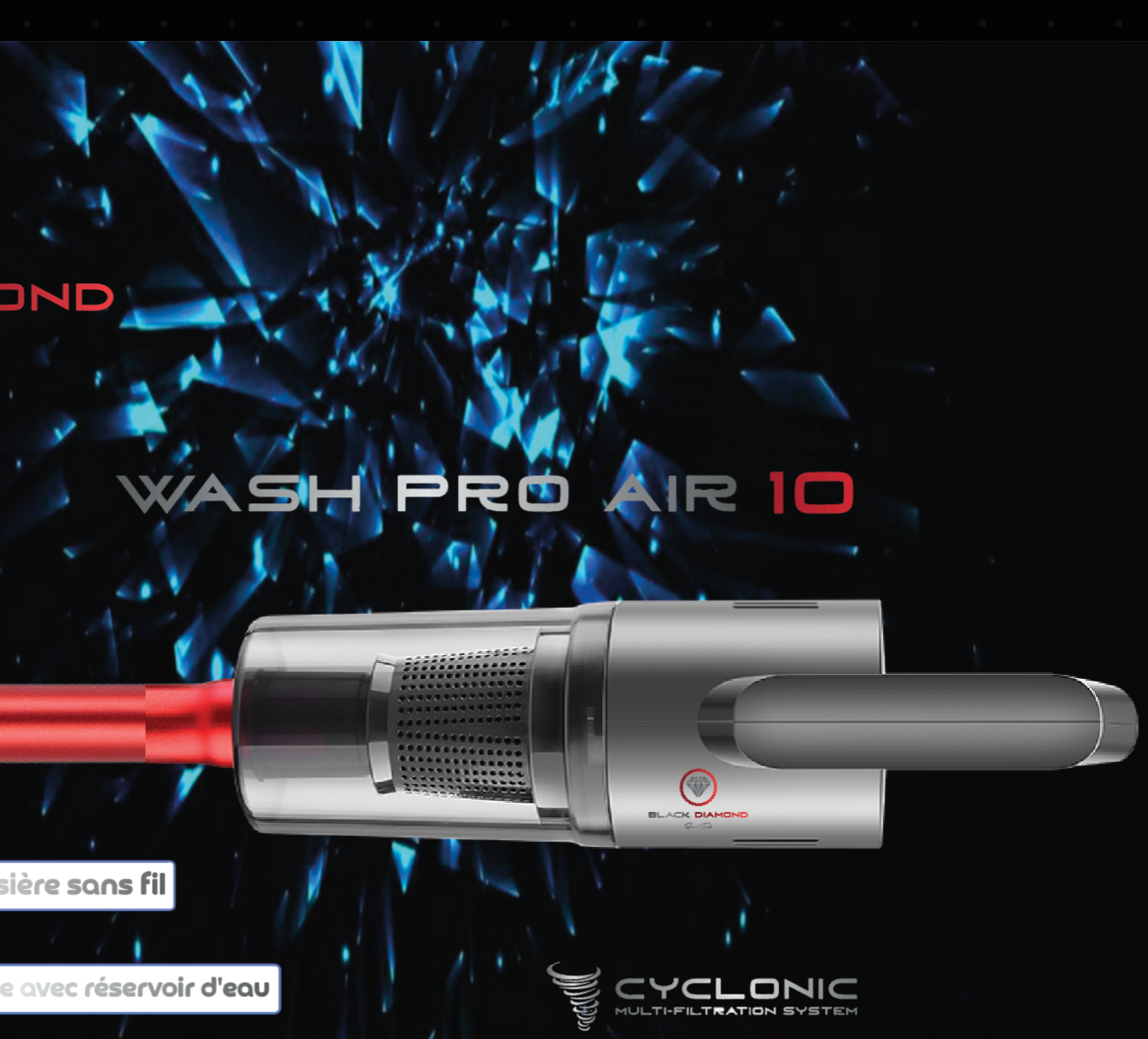 Aspirateur Wash Pro Air 10 : SANS fil + Serpillère avec réservoir d'eau
