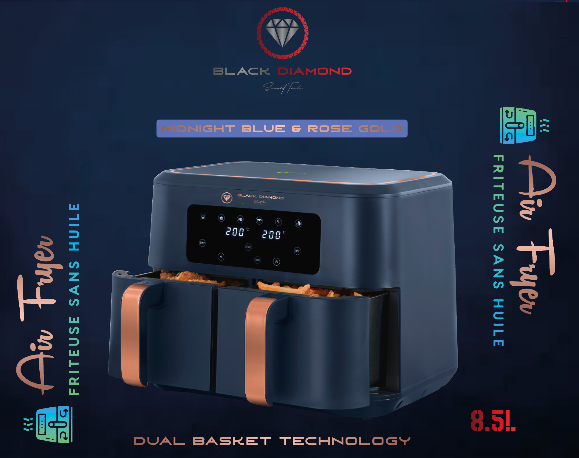 Air fryer "Midnight blue & Rose Gold" 8.5 litres