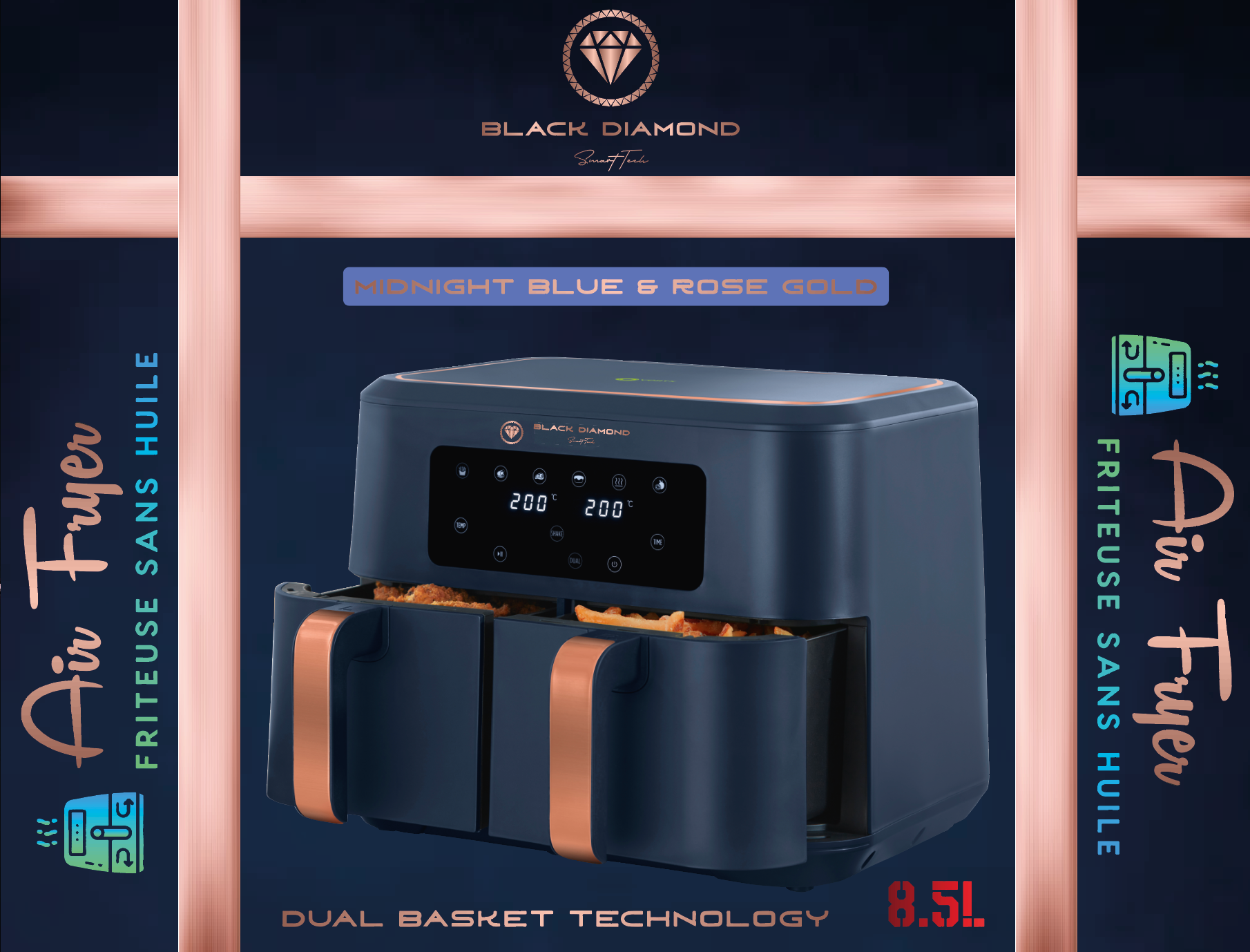 Air fryer "Midnight blue & Rose Gold" 8.5 litres