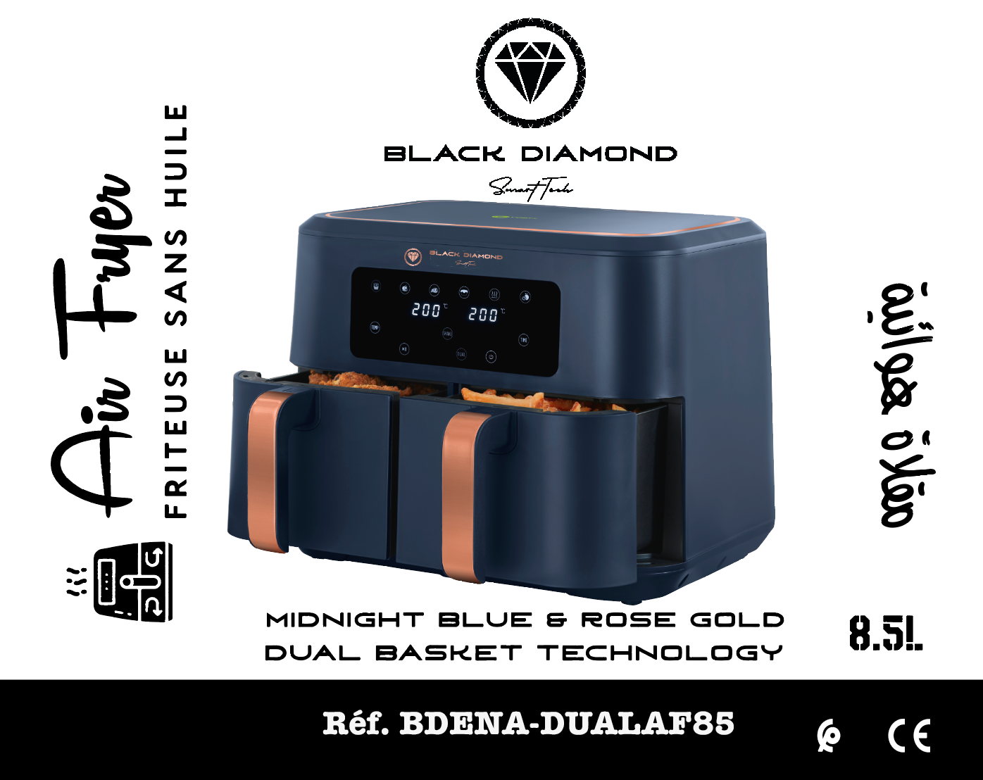 Air fryer "Midnight blue & Rose Gold" 8.5 litres